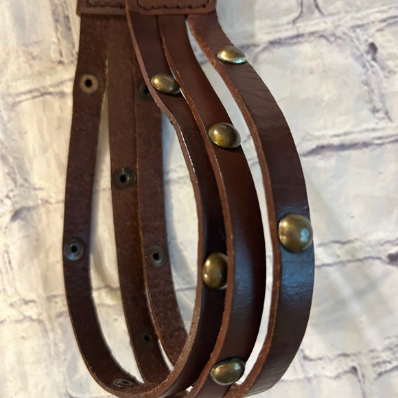 LAKE SHORE DRIVE BROWN BOHEMIAN LEATHER BRASS STUDS WOMEN’S BELT SIZE XL - Picture 10 of 11